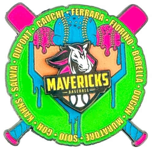 Custom Enamel Lapel Pins - Mavericks Ice Cream Drip Neon Baseball Cooperstown Enamel Pin
